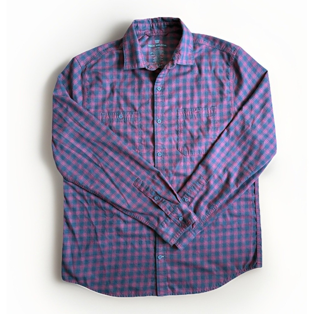 Mack Weldon Flannel Shirt CoolMax Wool Blend‎ Red Black Plaid Men's SZ Large